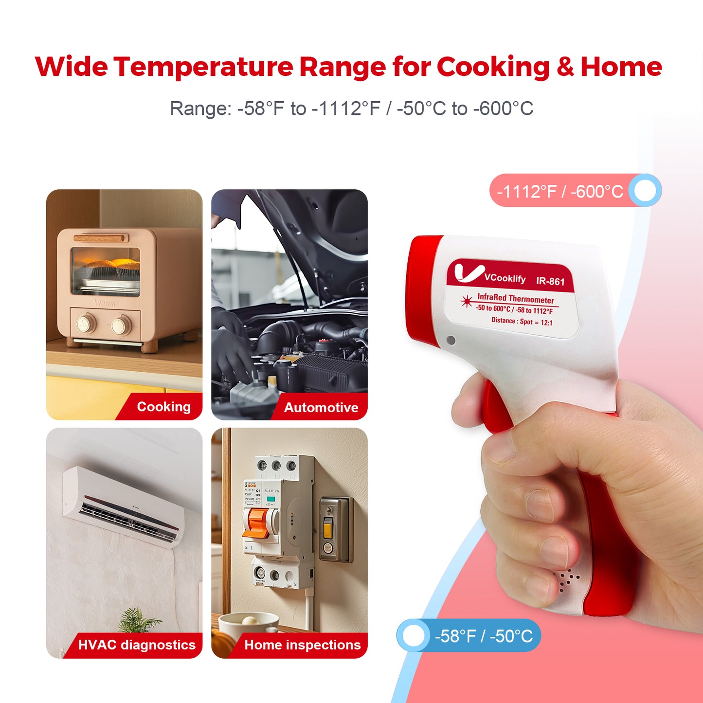 Vcooklify IR-861 Infrared Thermometer Non-Contact Digital Laser Temperature Gun