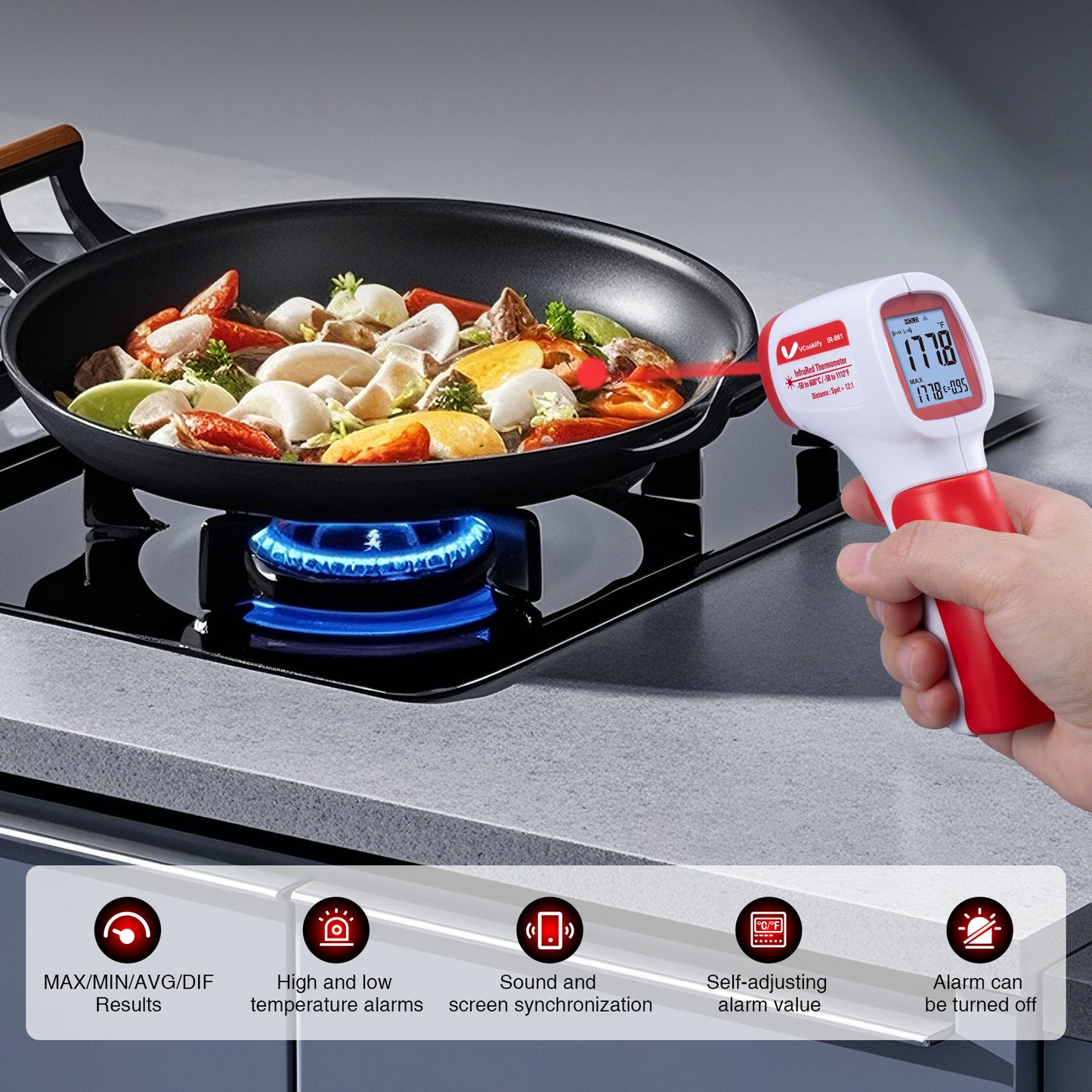 Vcooklify IR-861 Infrared Thermometer Non-Contact Digital Laser Temperature Gun