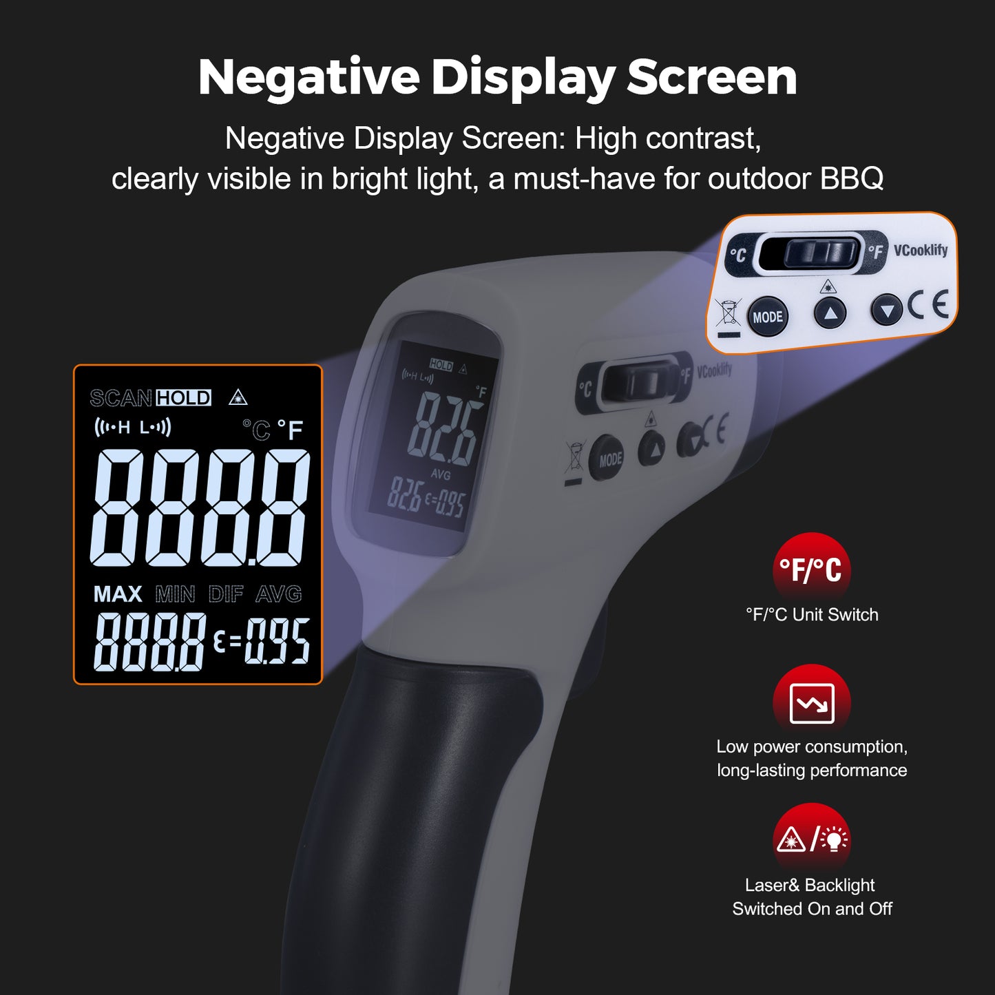 Vcooklify IR-865 Infrared Thermometer High-Precision Non-Contact Digital Temp Gun