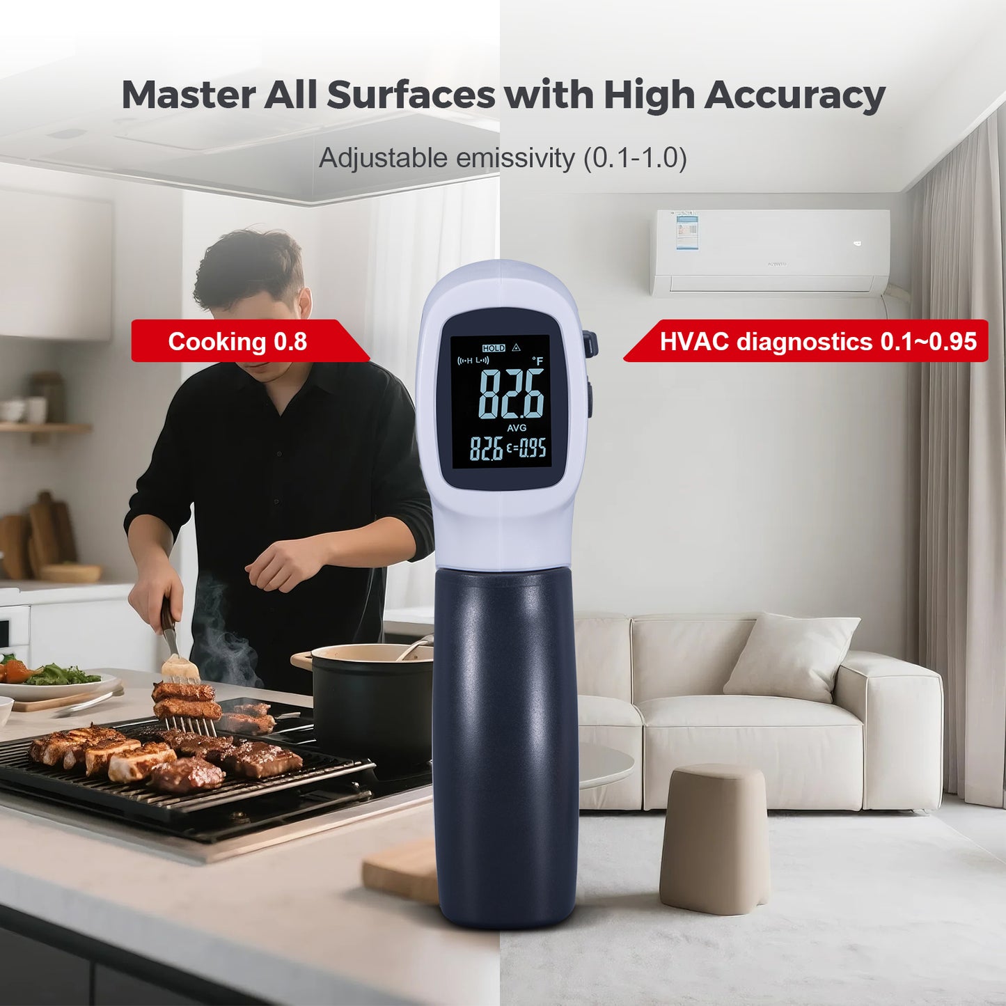 Vcooklify IR-865 Infrared Thermometer High-Precision Non-Contact Digital Temp Gun