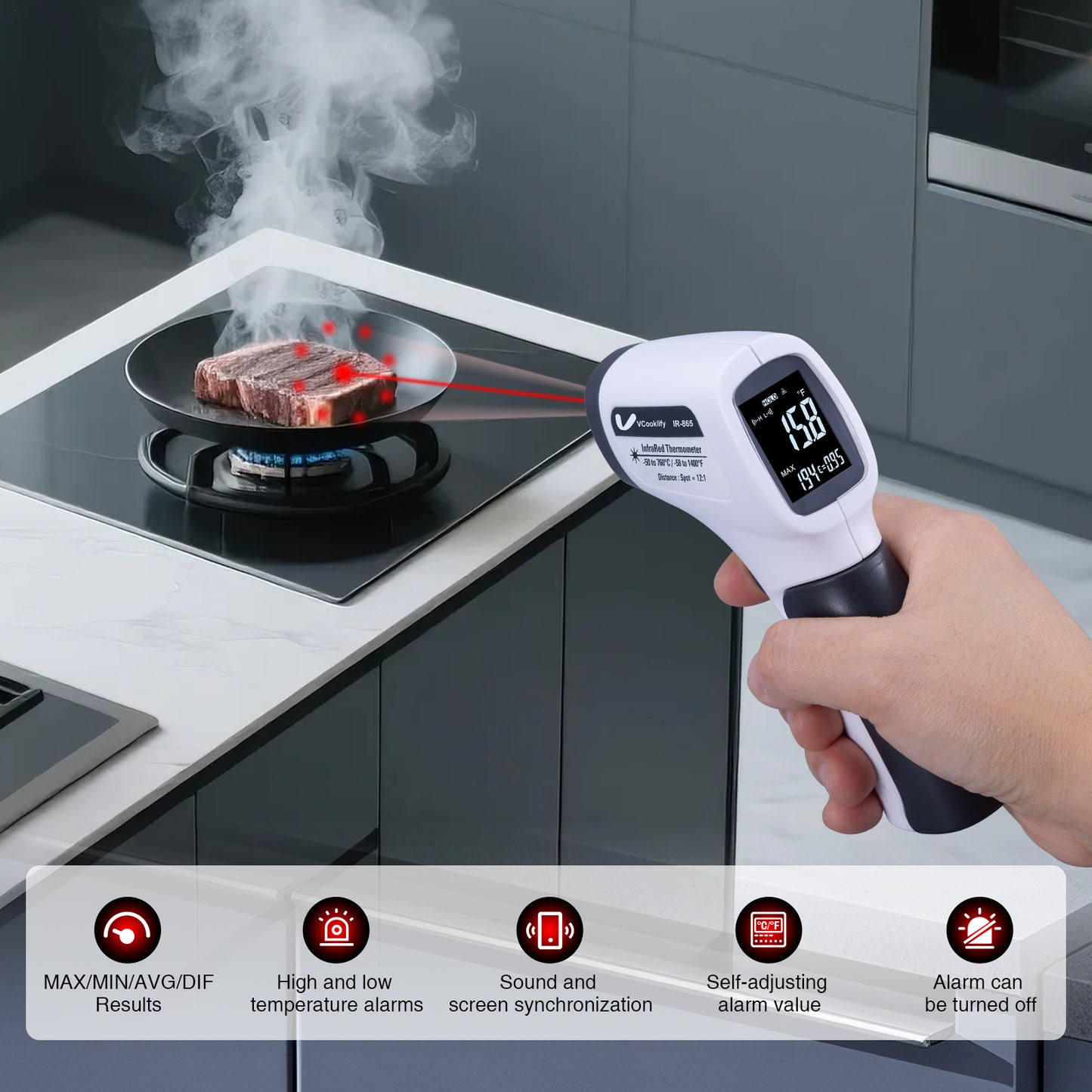 Vcooklify IR-865 Infrared Thermometer High-Precision Non-Contact Digital Temp Gun