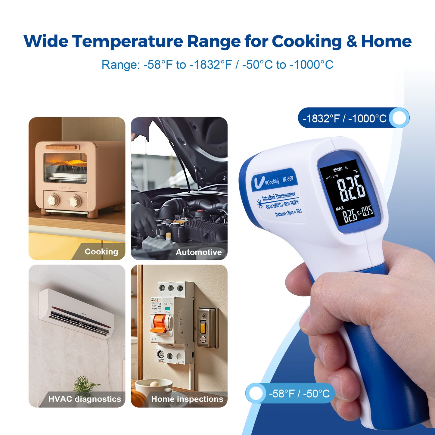 Vcooklify IR-869 High-Precision Infrared Thermometer Non-Contact Digital Temperature Gun