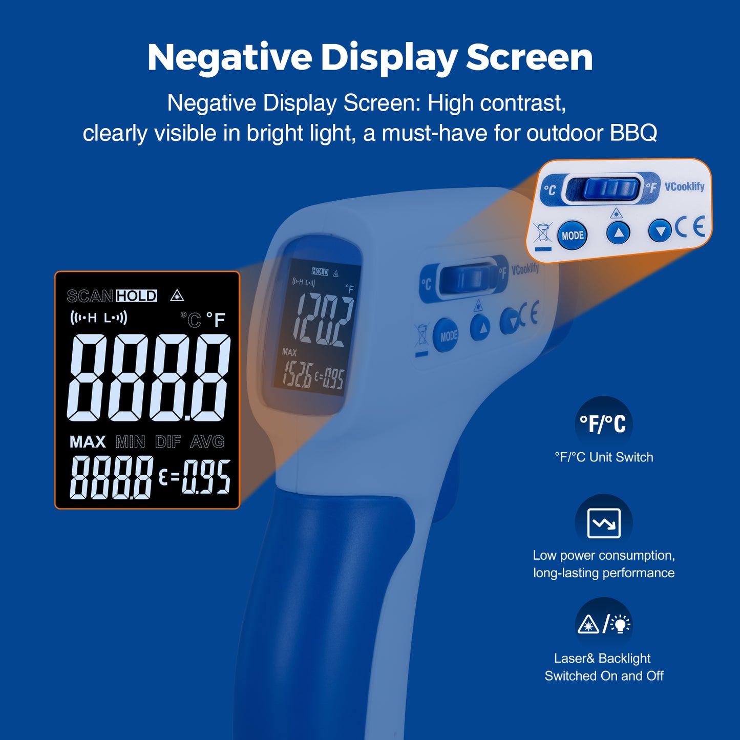 Vcooklify IR-869 High-Precision Infrared Thermometer Non-Contact Digital Temperature Gun
