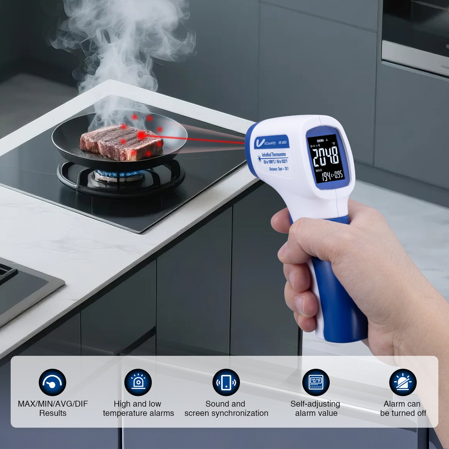 Vcooklify IR-869 High-Precision Infrared Thermometer Non-Contact Digital Temperature Gun