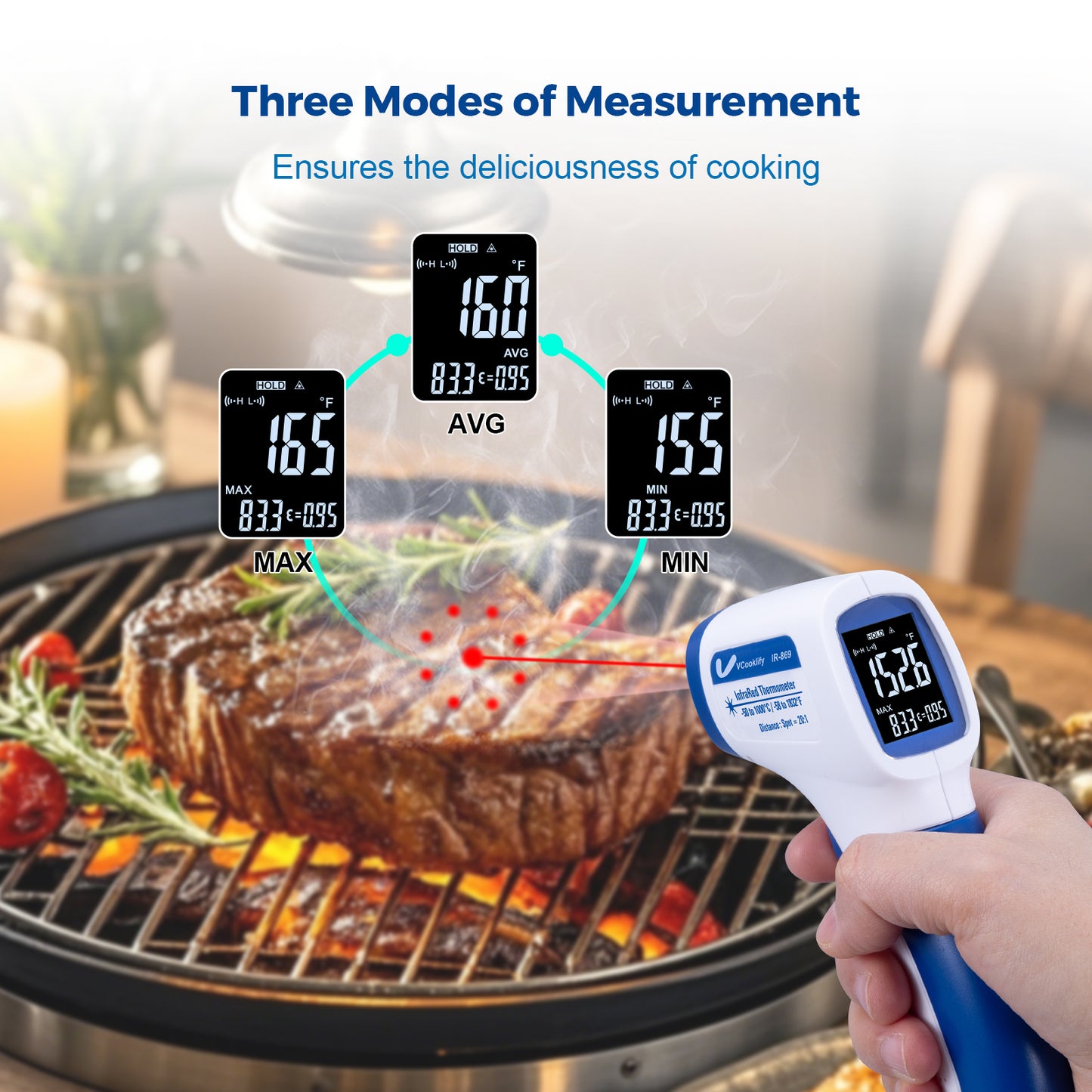 Vcooklify IR-869 High-Precision Infrared Thermometer Non-Contact Digital Temperature Gun