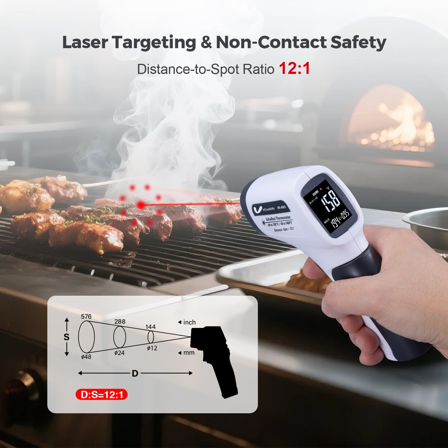 Vcooklify IR-865 Infrared Thermometer  High-Precision Non-Contact Digital Temp Gun