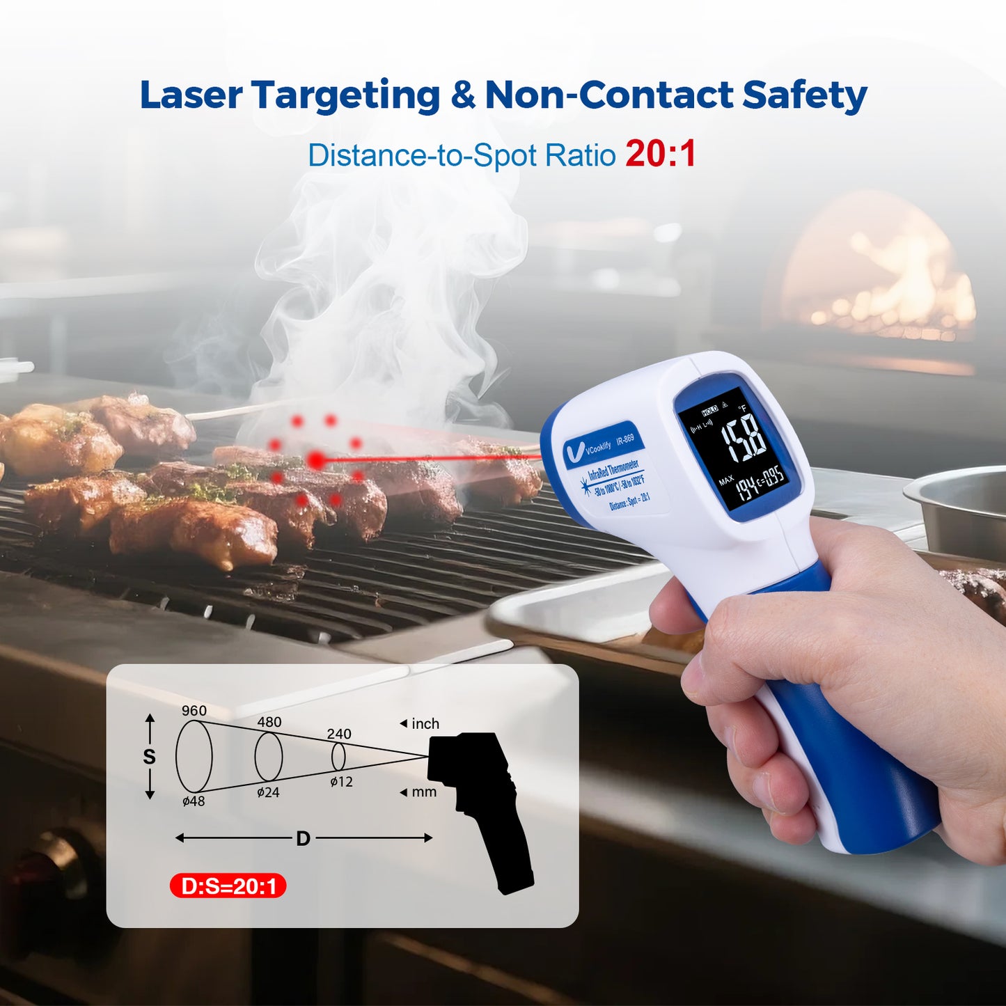 Vcooklify IR-869 High-Precision Infrared Thermometer  Non-Contact Digital Temperature Gun